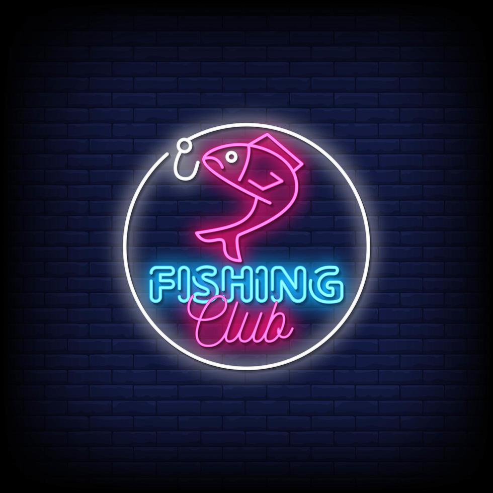club de pesca letreros de neón estilo texto vector