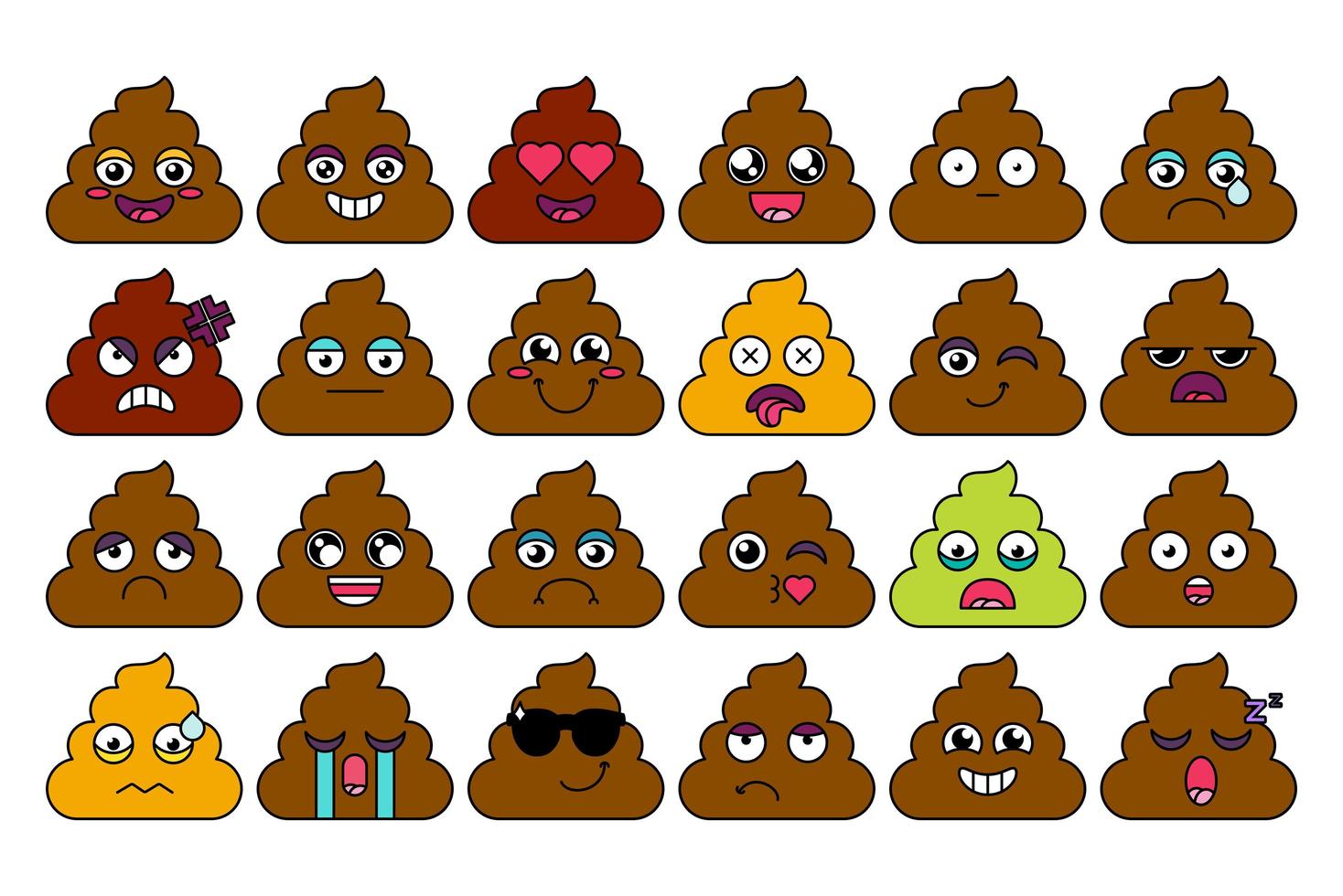 Turd, poop emoji sticker set vector