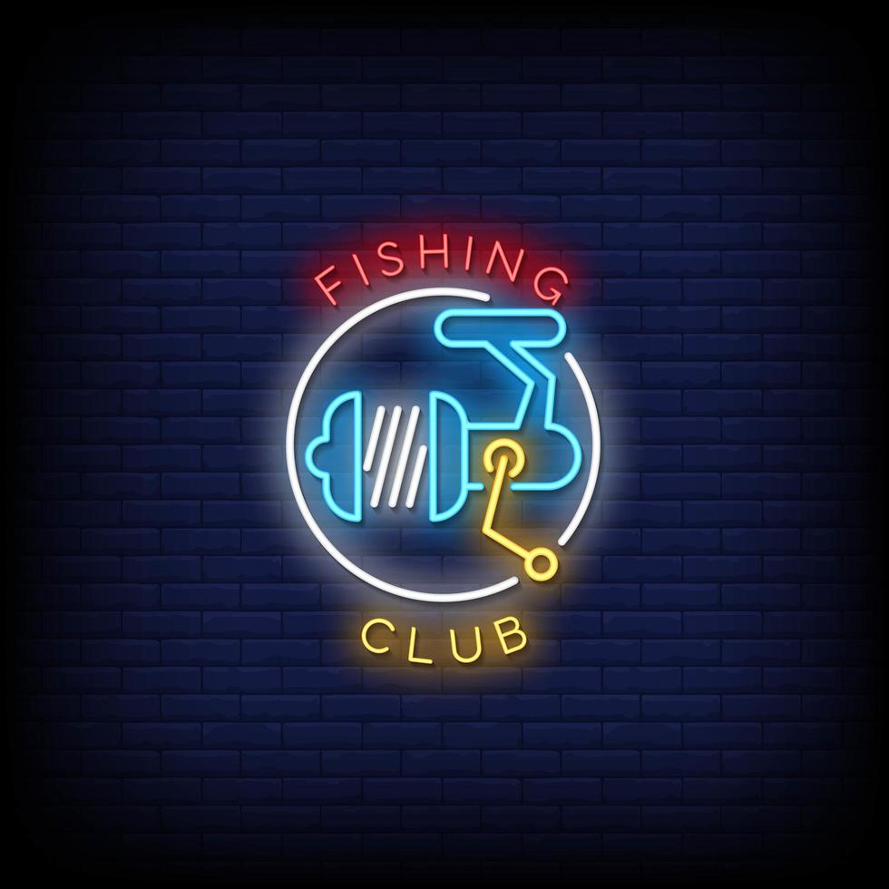 club de pesca letreros de neón estilo texto vector