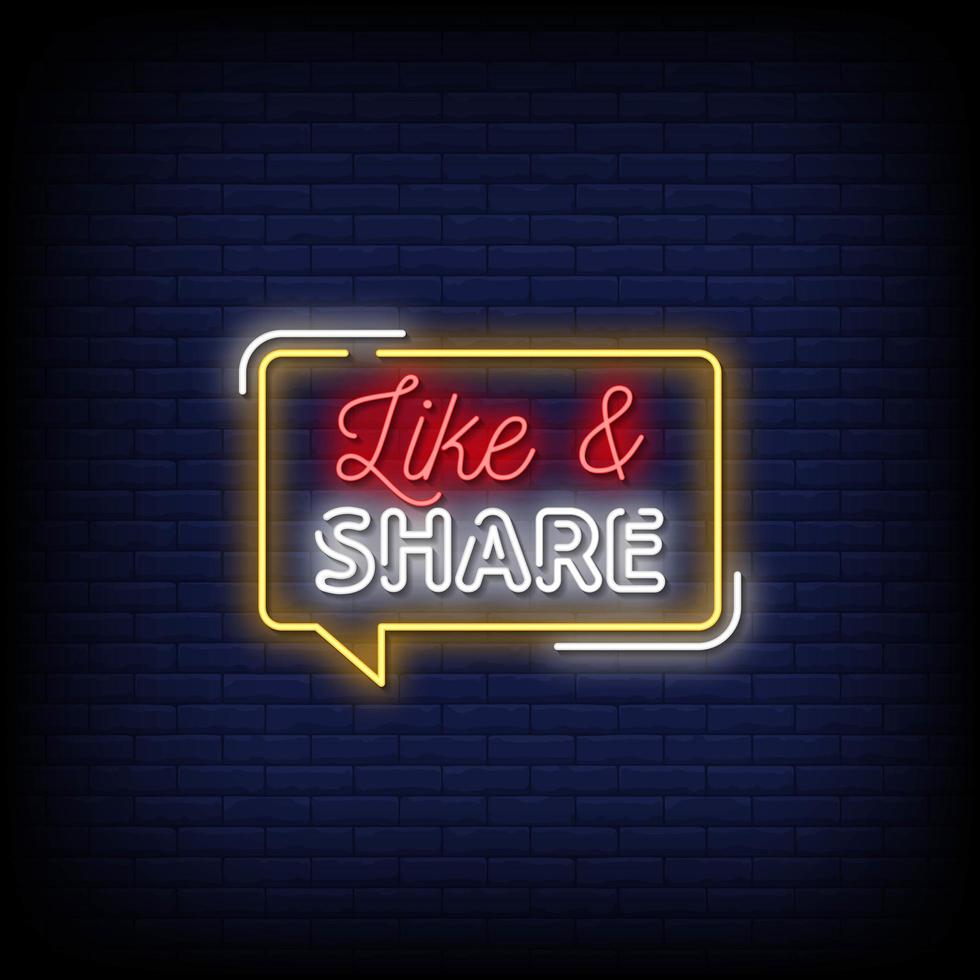 Like And Share Neon Signs Style Text Vector