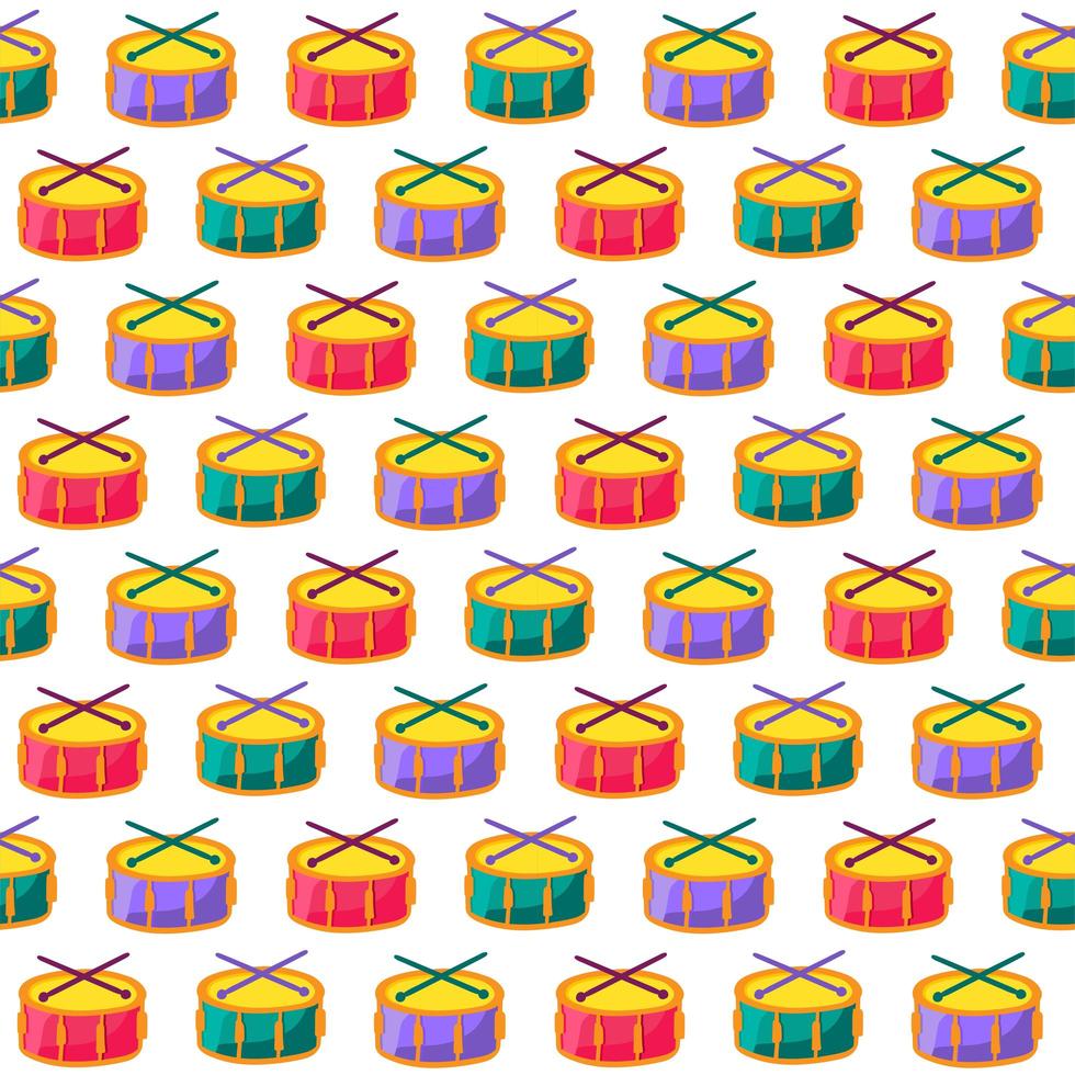 Drums with sticks flat vector seamless pattern