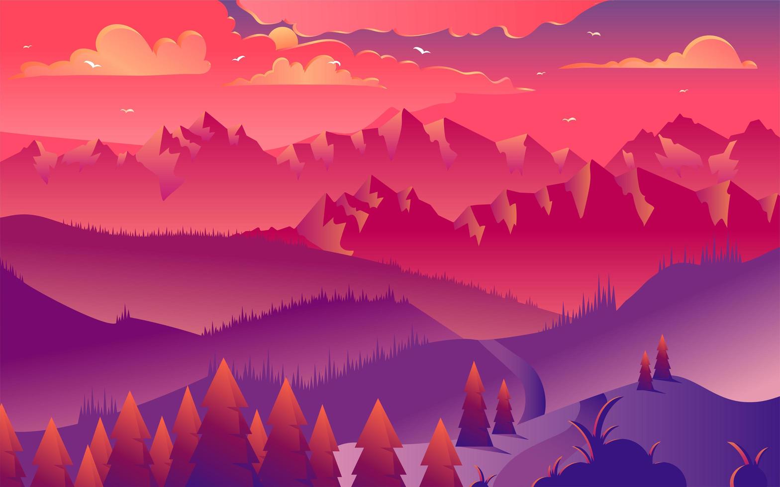 Mountains sunset minimalistic vector illustration