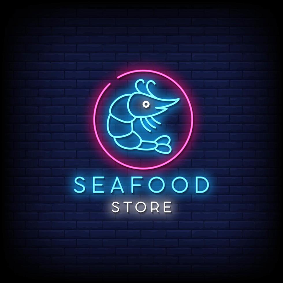 vector de texto de estilo de letreros de neón de tienda de mariscos