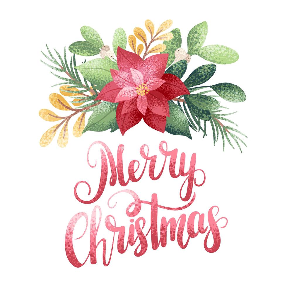 Merry Christmas Watercolor Style Poinsettia vector