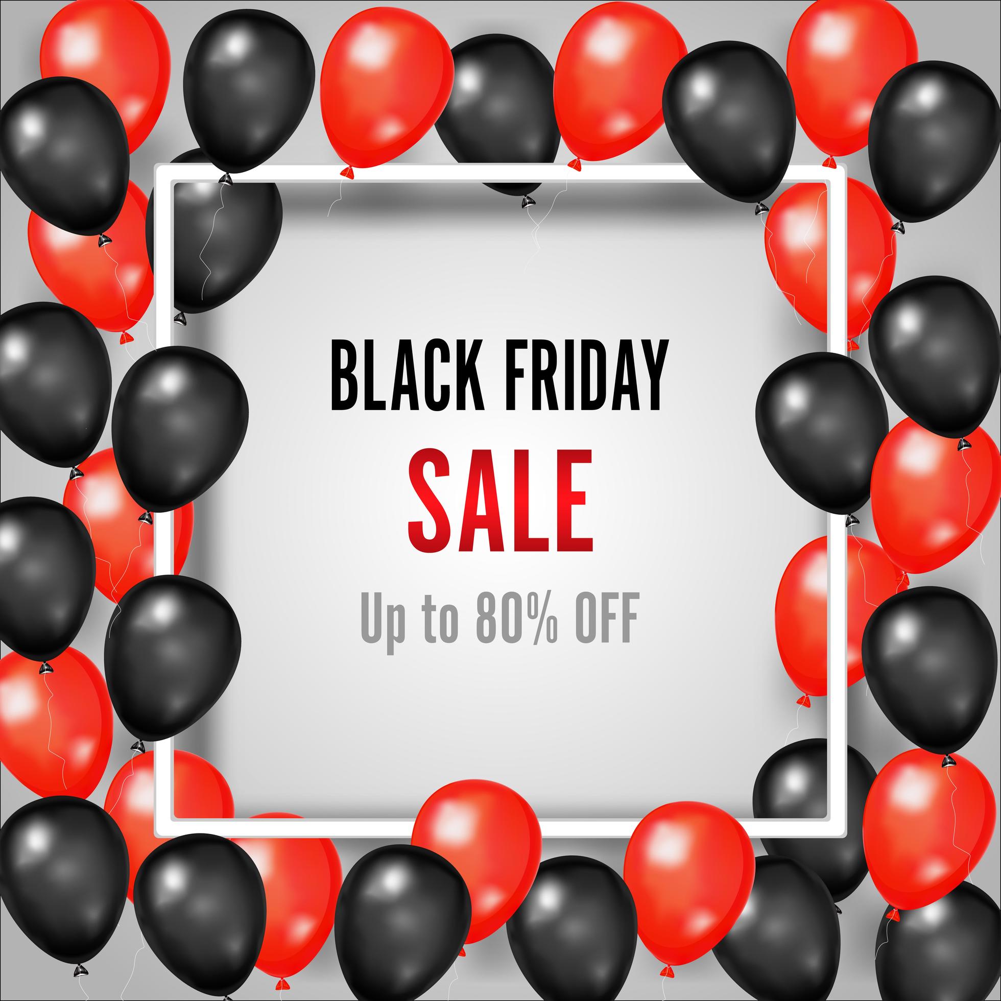 Black Friday with shiny and red balloons on square frame 1933482 Vector