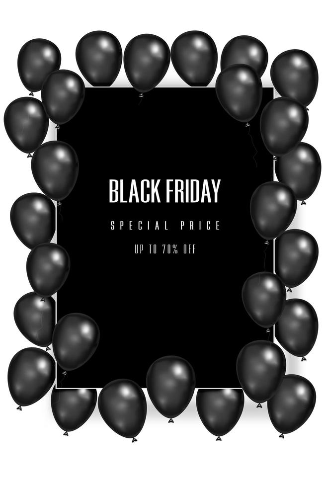 Black Friday with shiny balloons on square frame vector