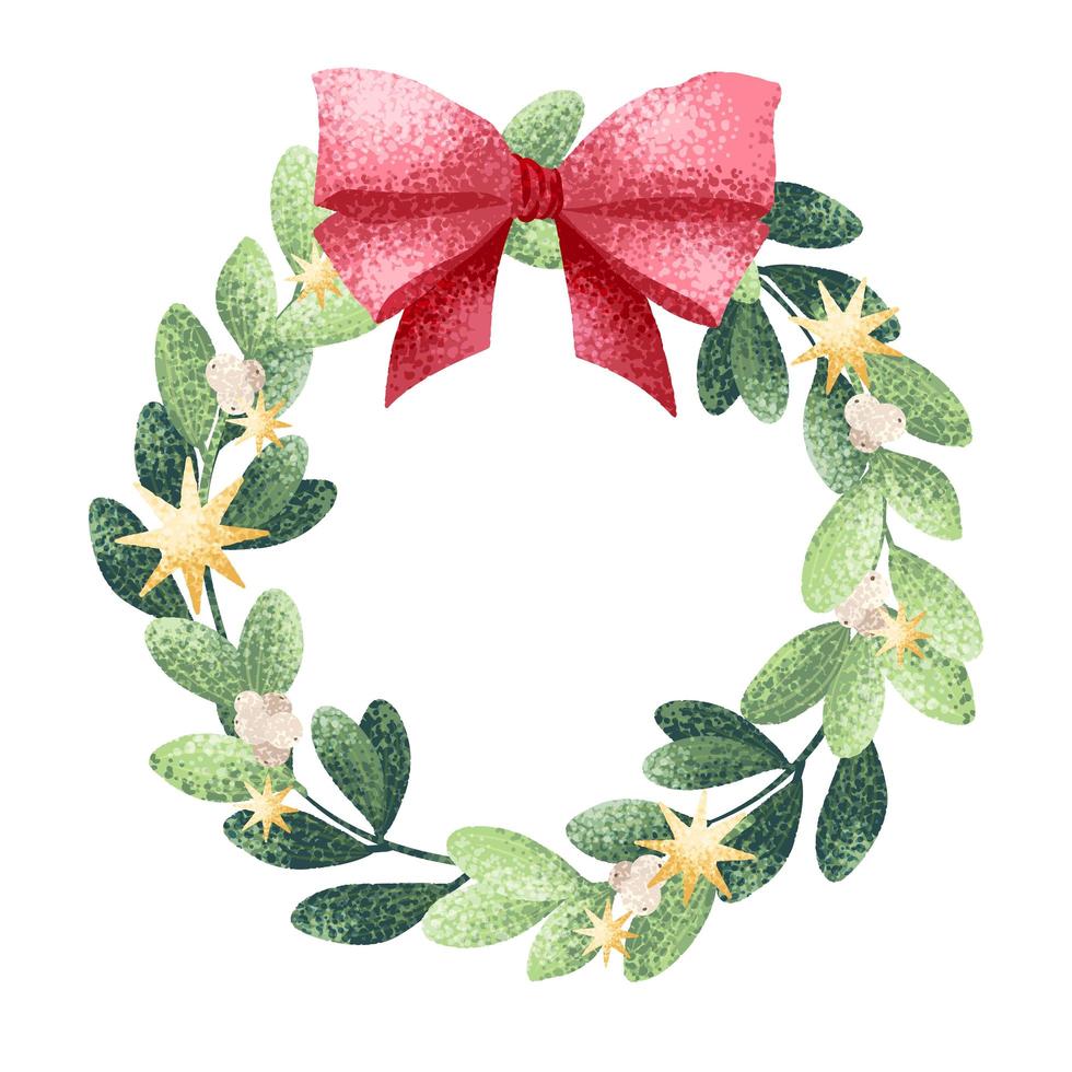 Christmas Wreath with bow in watercolor style vector