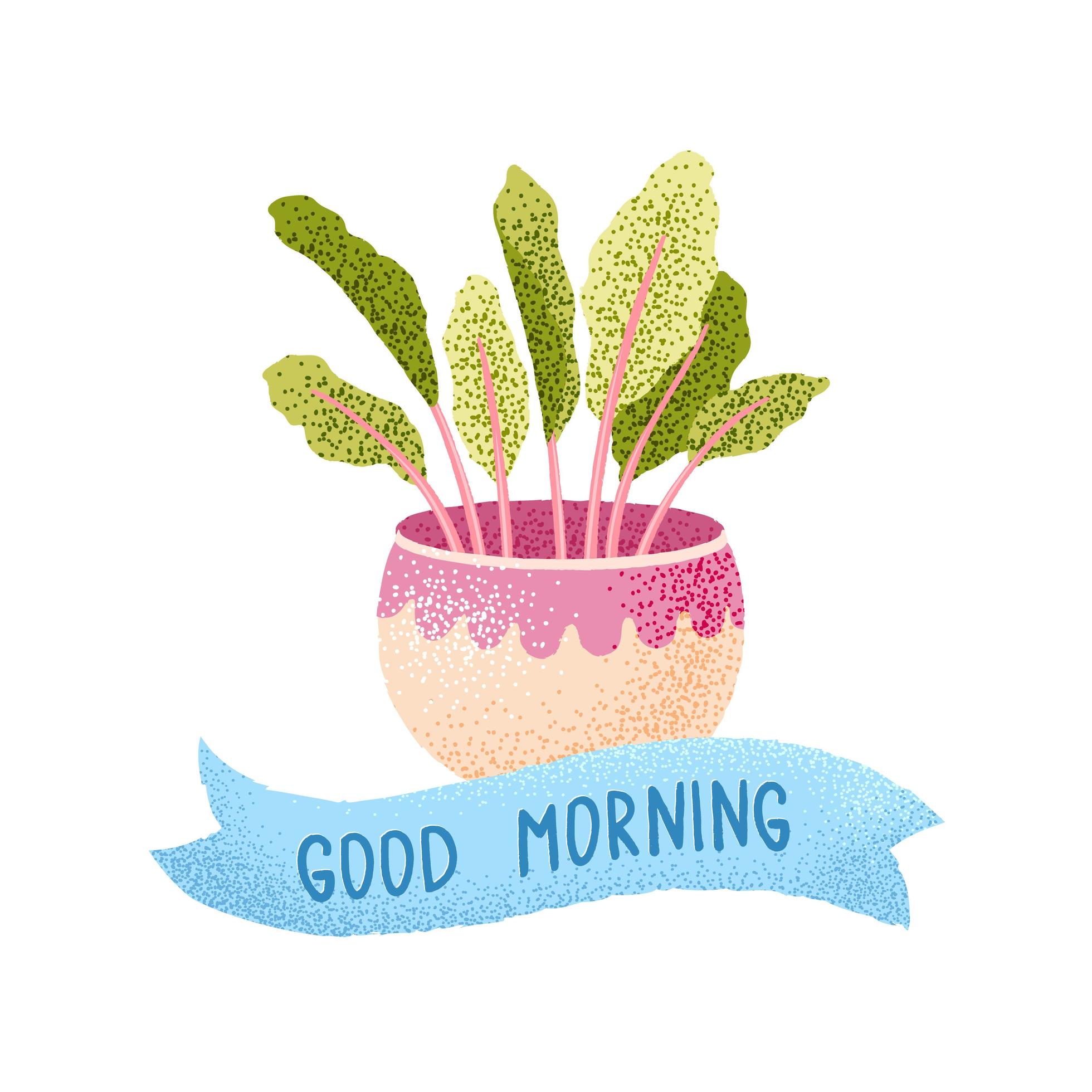Watercolor Style Flower Pot and Good Morning Ribbon 1933565 Vector Art