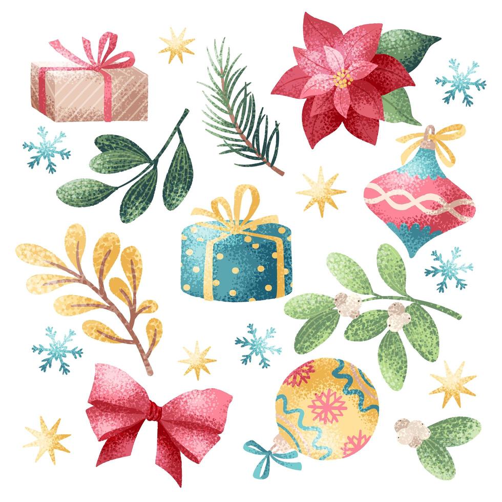 Christmas holiday elements in watercolor style vector