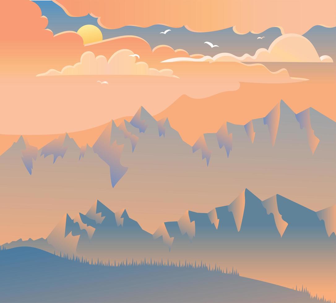 Sunset in mountains vector illustration