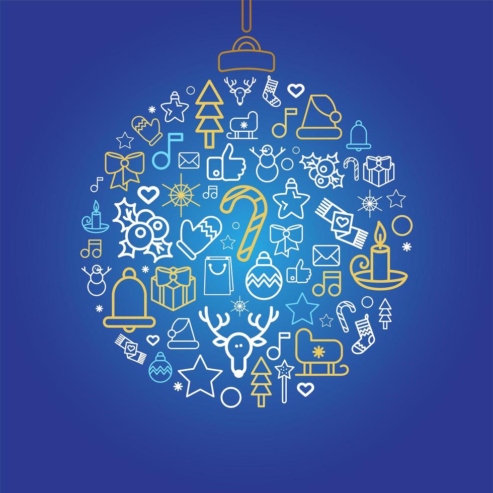 Bauble silhouette with Xmas holiday linear icons vector