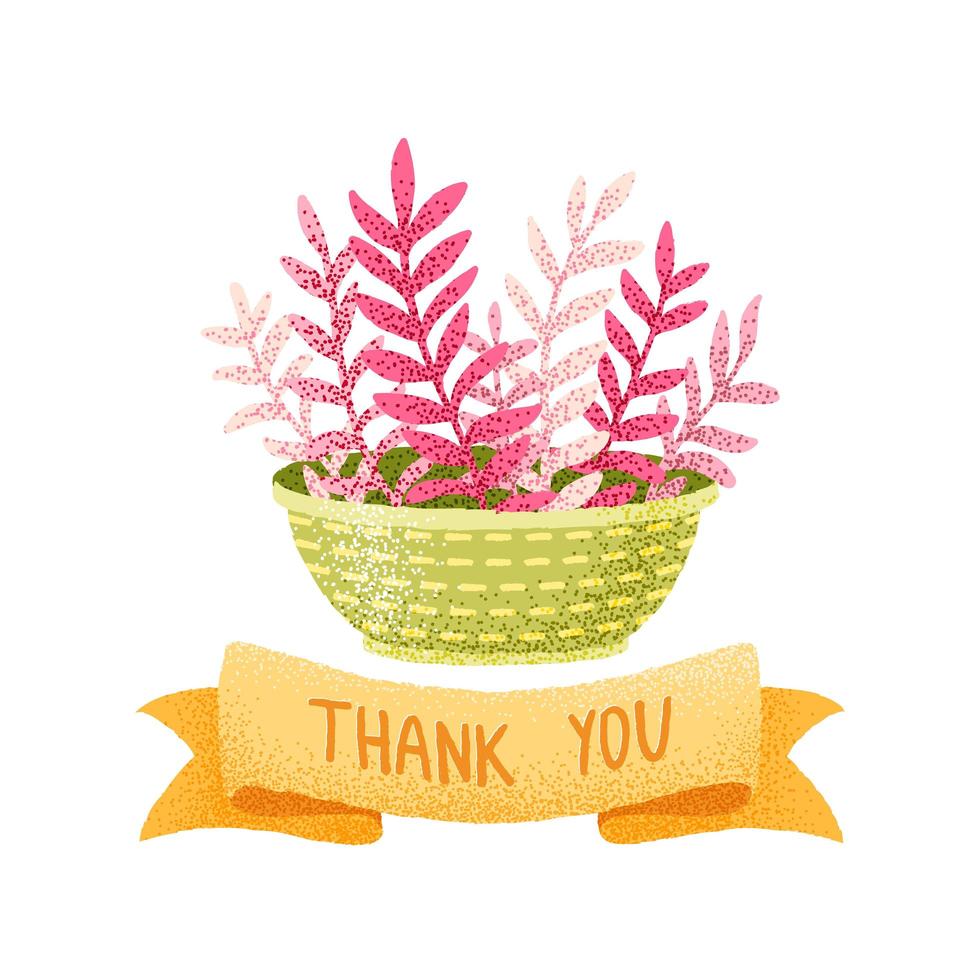 Watercolor Style Flower Pot and Thank You Ribbon vector