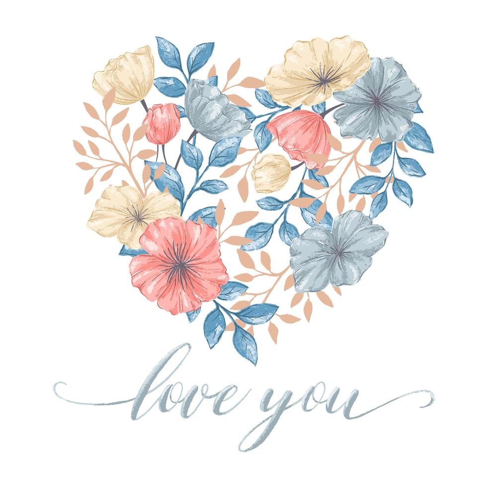 Heart flowers card in watercolor style vector