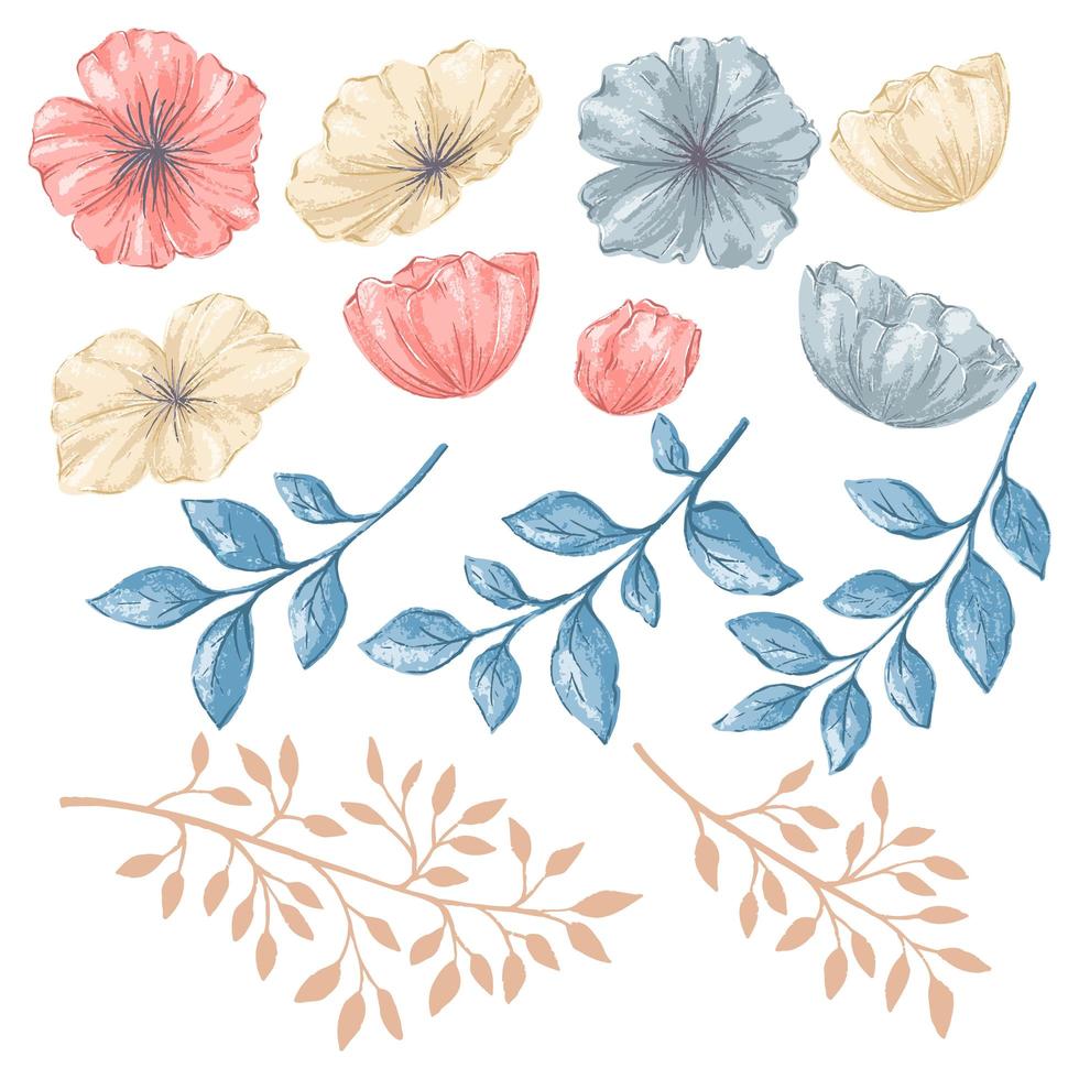 Floral watercolor style isolated elements vector