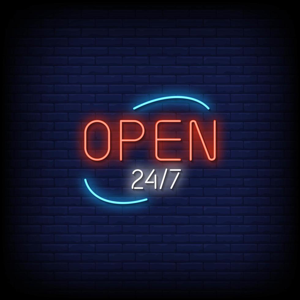 Open 24 Hours Neon Signs Style Text Vector