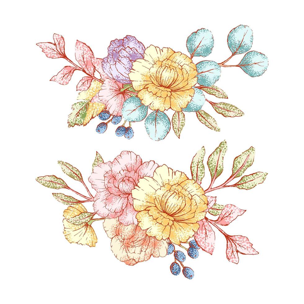 Watercolor Style Vintage Floral Bouquets vector