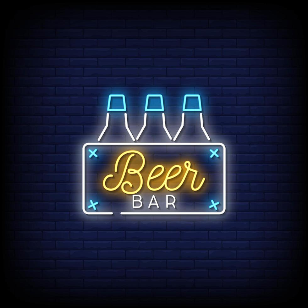 cerveza bar letreros de neón estilo texto vector