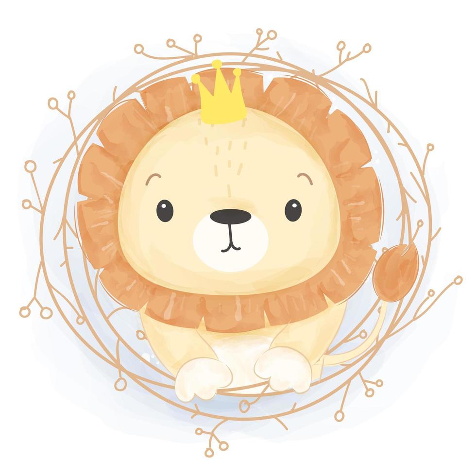 Adorable Lion illustration in watercolor style vector