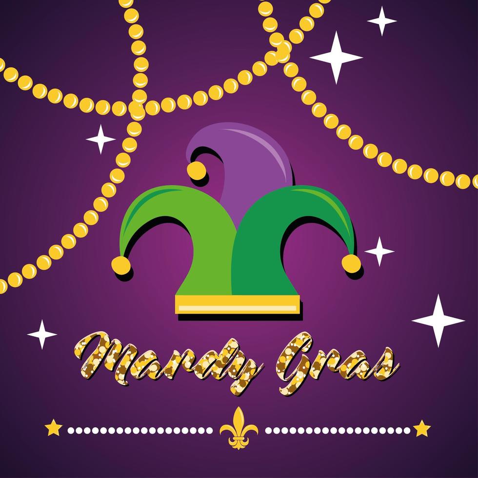 Mardi Grass celebration poster with jester hat vector