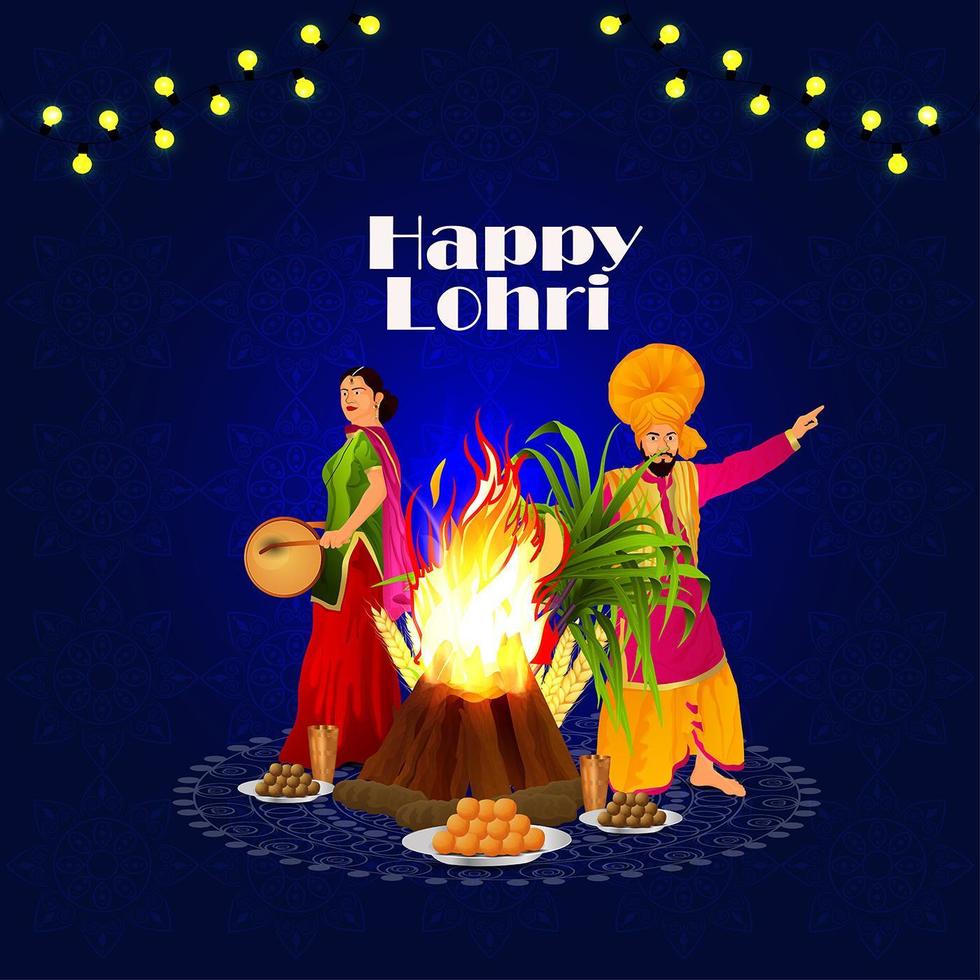 Happy lohri celebration greeting vector
