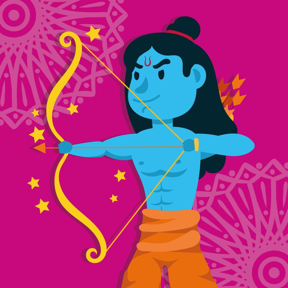 feliz celebración dussehra con señor rama azul personaje vector