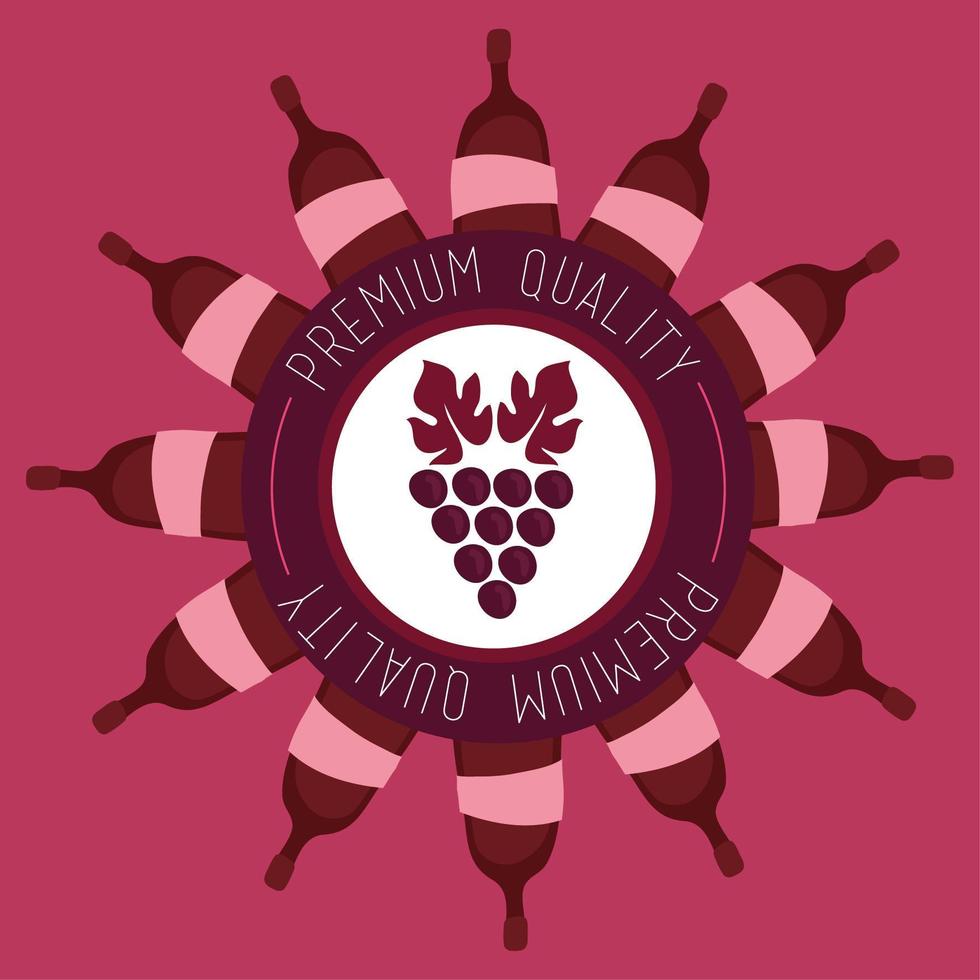 wine premium quality poster with bottles and grapes vector