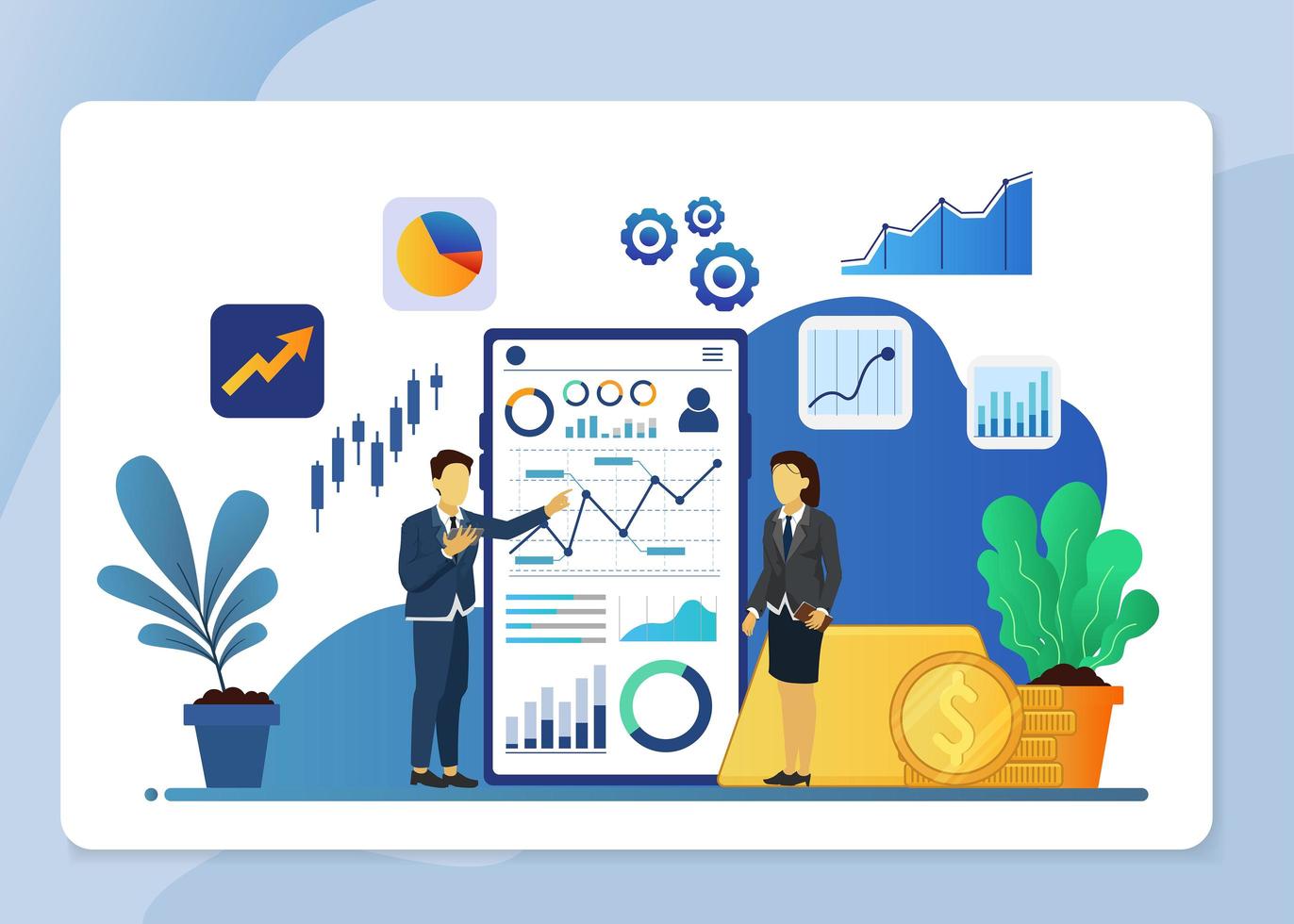 Business analysis financial concept with characters. vector