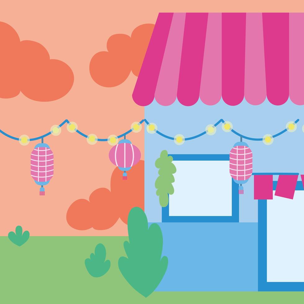 cute kawaii design with store facade vector