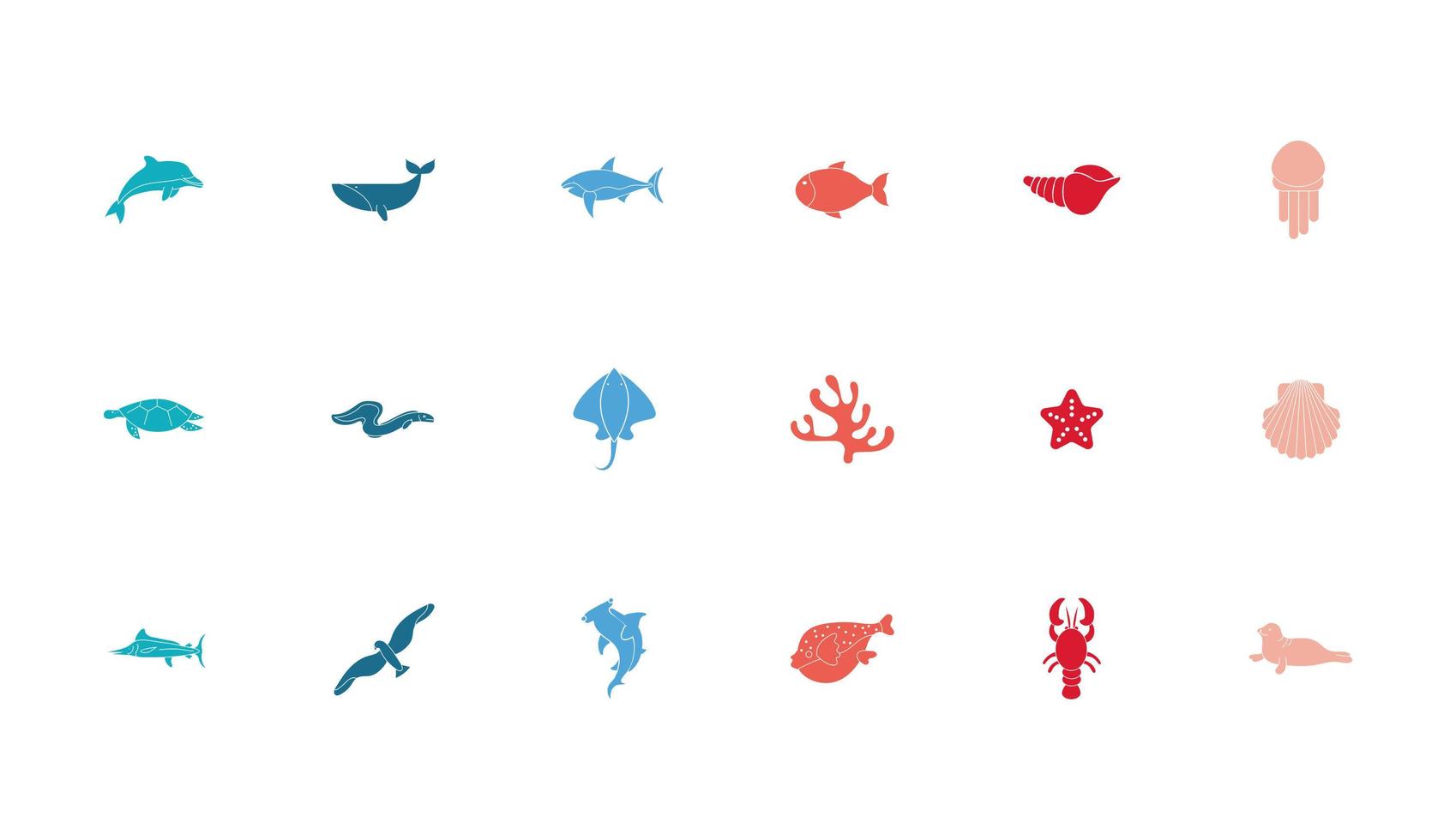 Sea animals icon set vector