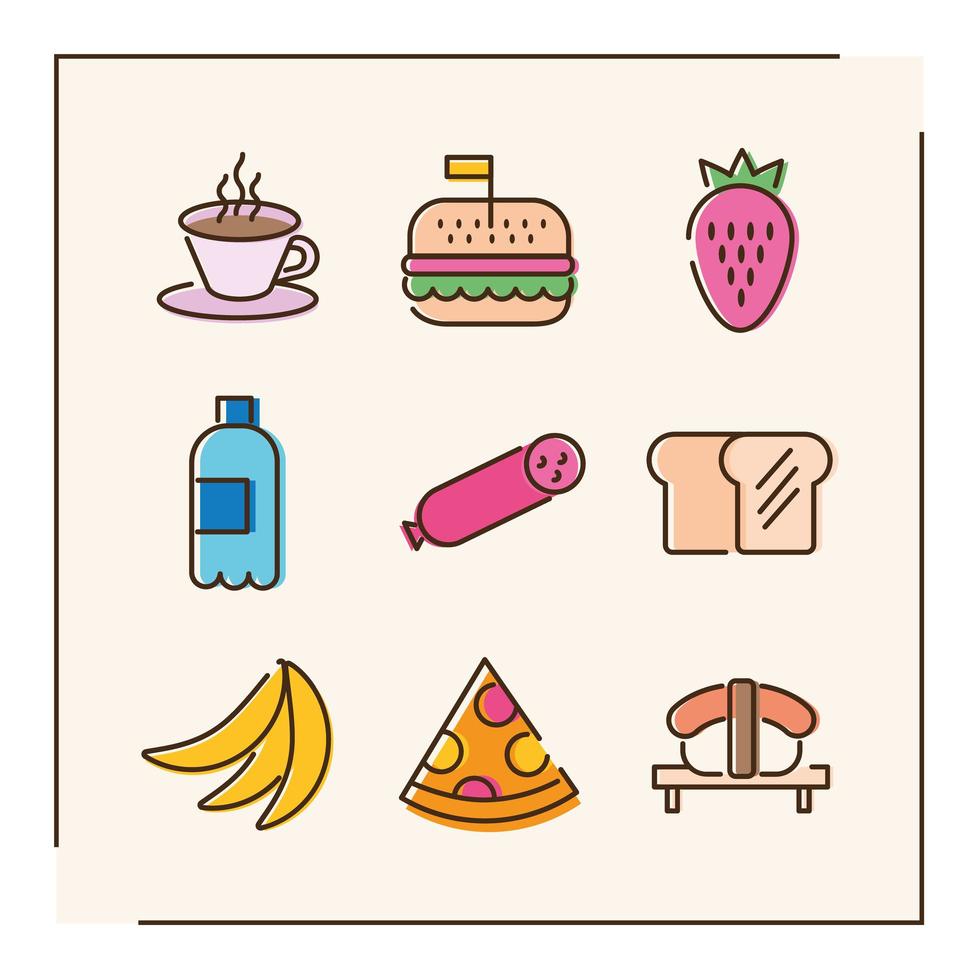 paquete de nueve iconos de comida vector