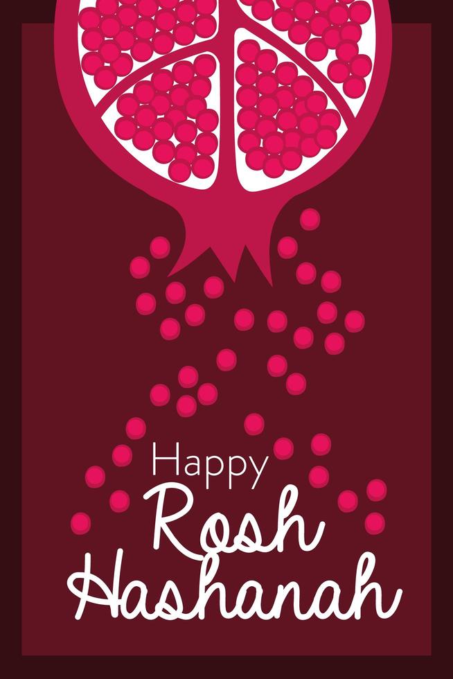 happy rosh hashanah lettering with pomegranate vector