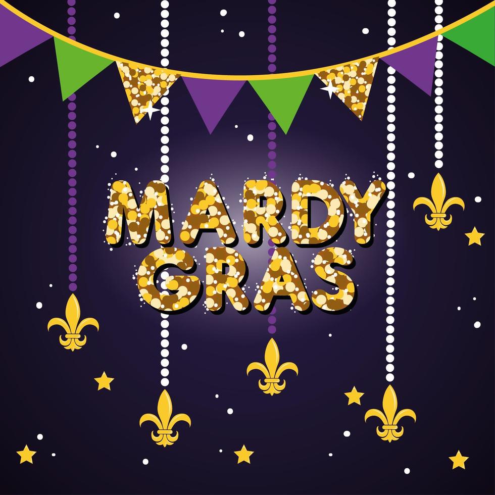 cartel de celebración de mardi grass con guirnalda y letras vector