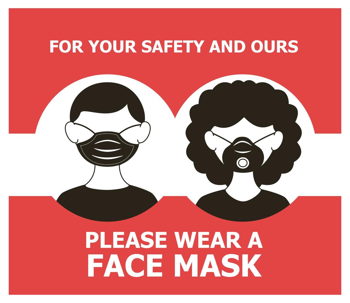 mask required banner with couple wearing masks vector