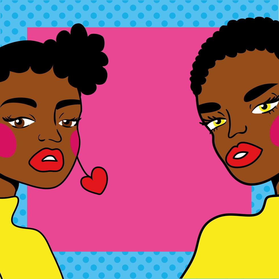 joven mujer afro pareja amigos estilo pop art vector