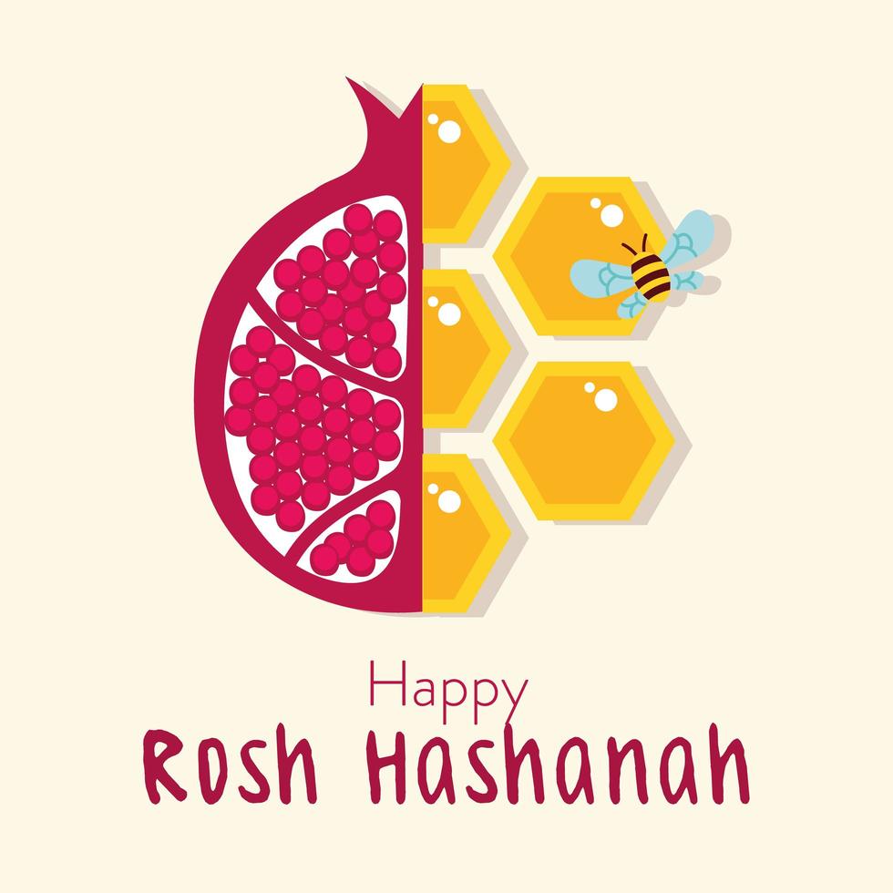 happy rosh hashanah celebration with honey and pomegranate vector