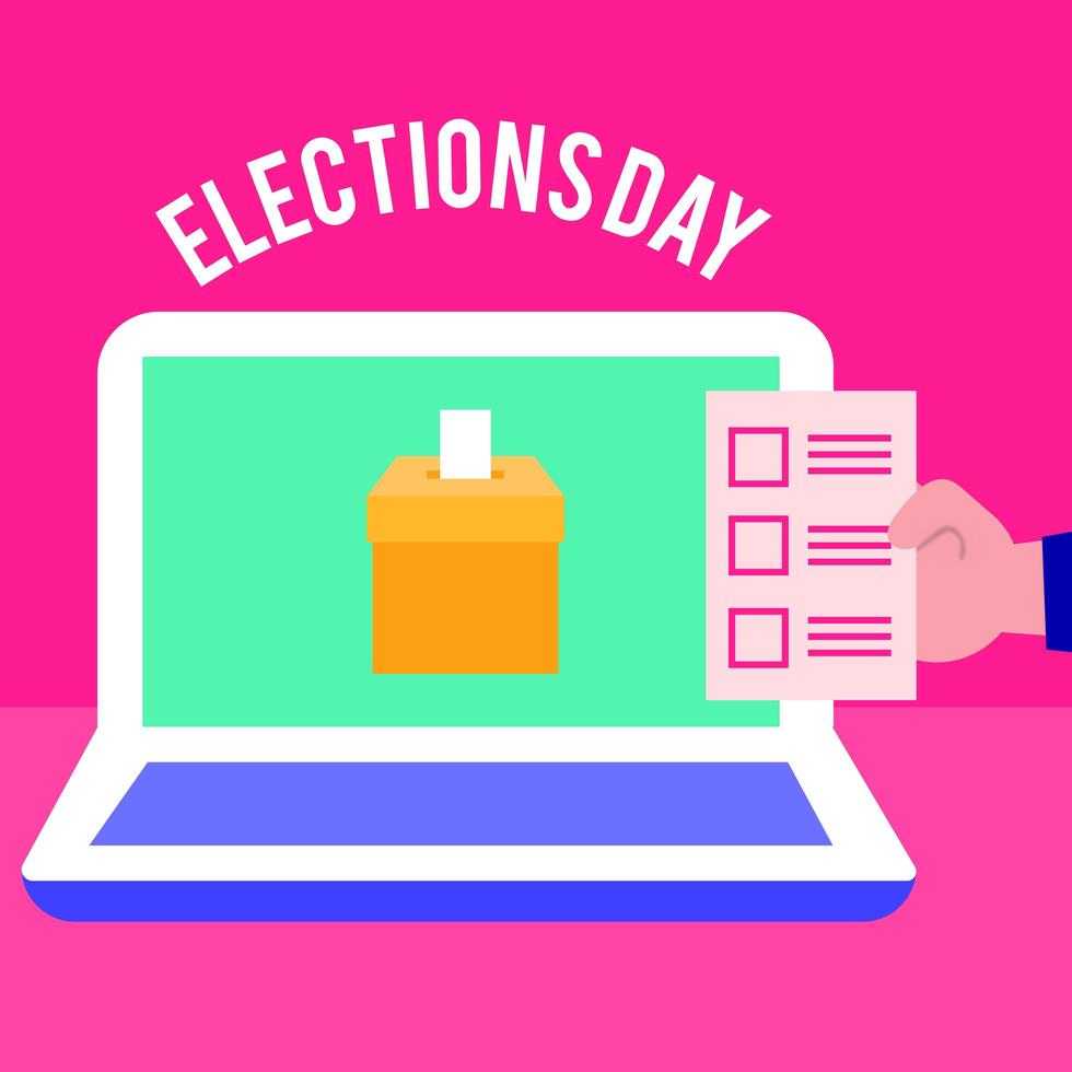 election day democracy with hand and voting card in laptop vector