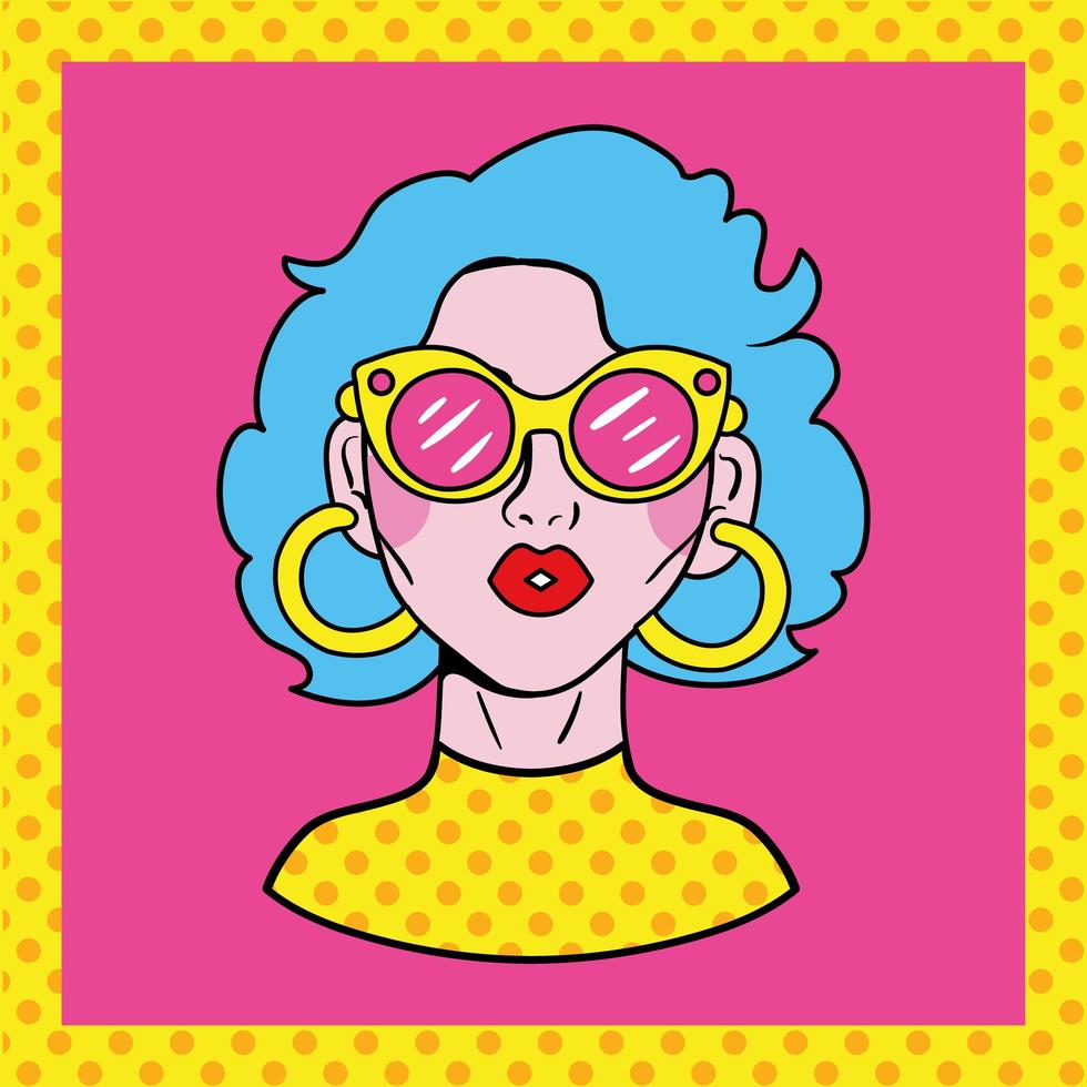 mujer joven con cabello azul estilo pop art vector