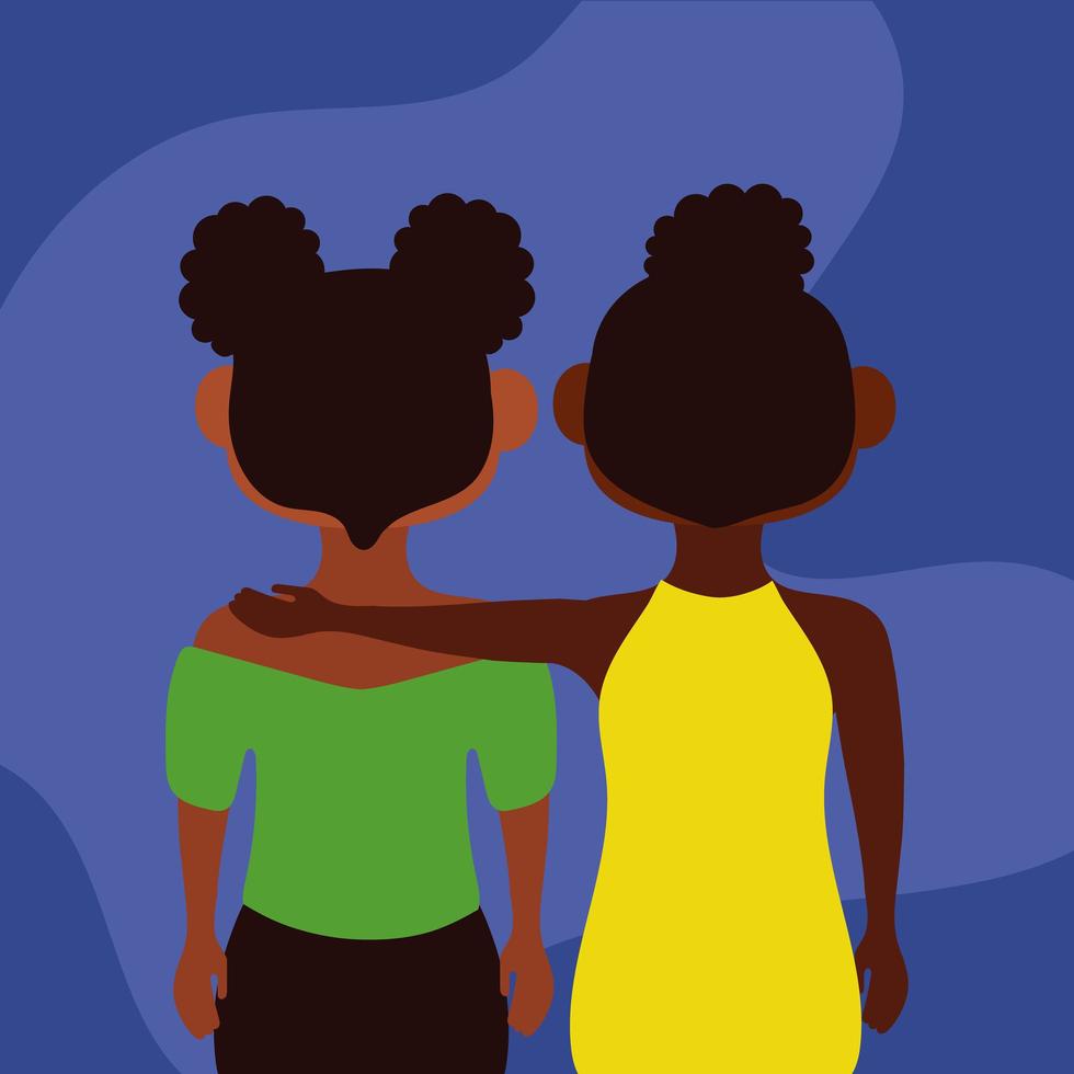 Young cute afro girls couple vector