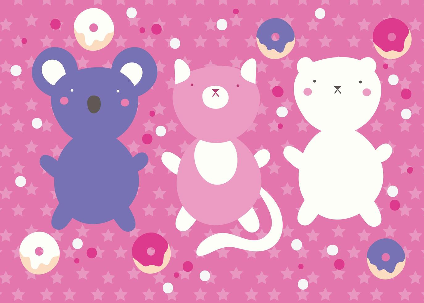 lindo diseño kawaii con animales y donas vector