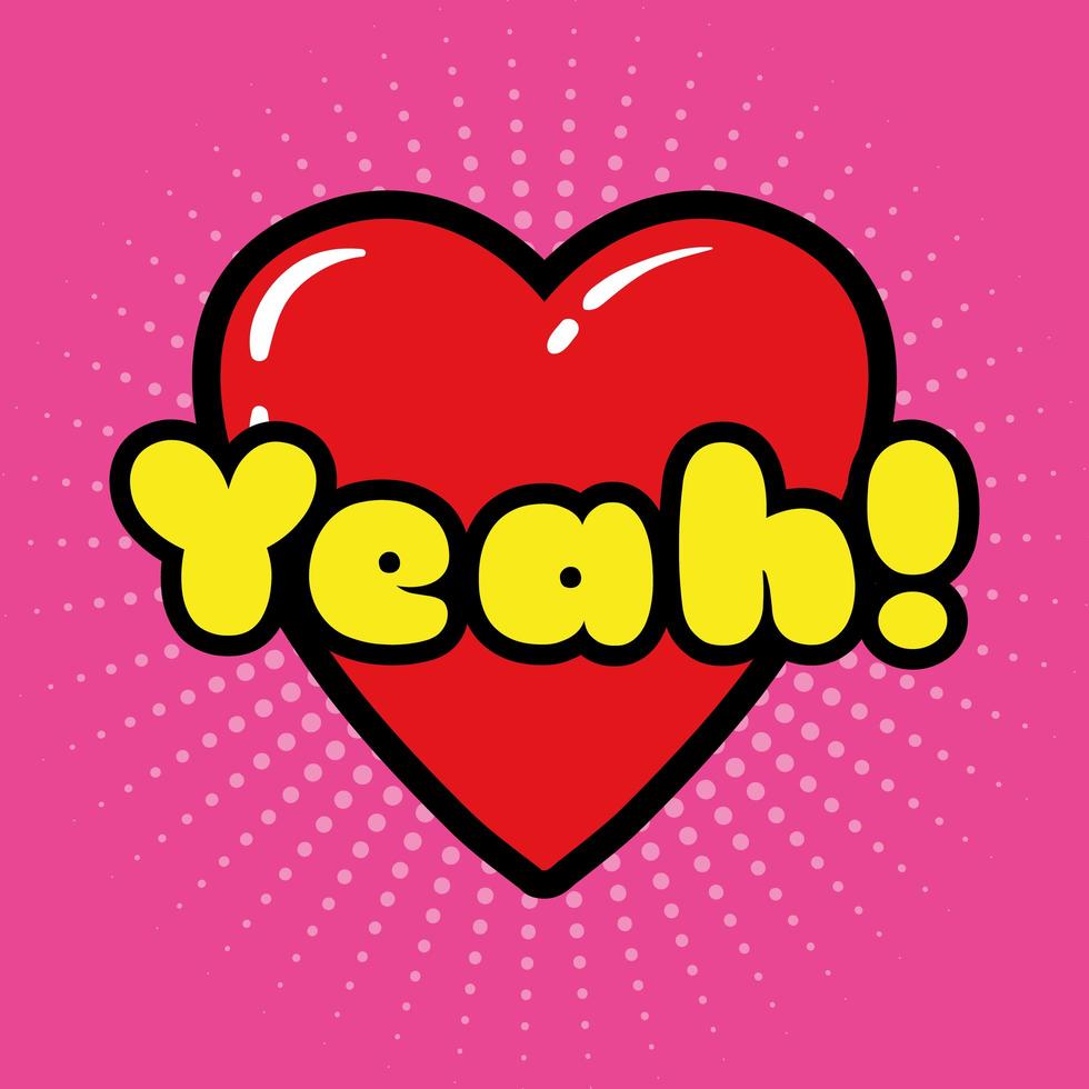 yeah word with heart pop art style icon vector