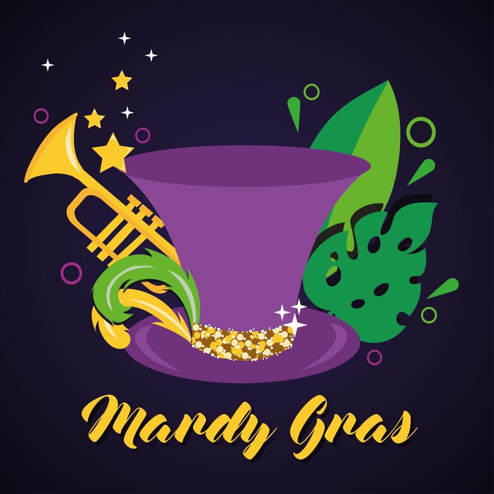 Mardi Grass celebration poster with top hat vector