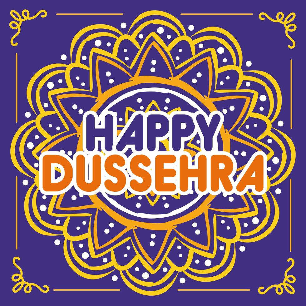 feliz dussehra letras con decoración mandala vector