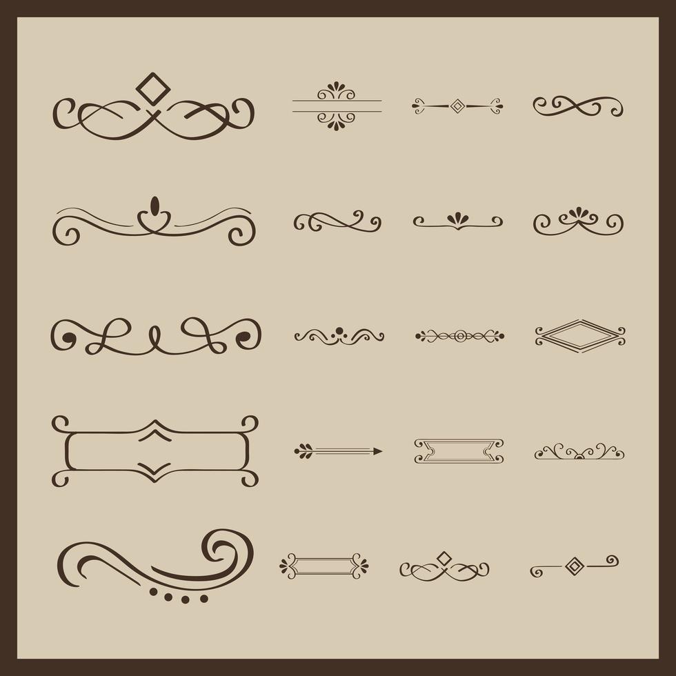 decorative swirls dividers in beige background vector