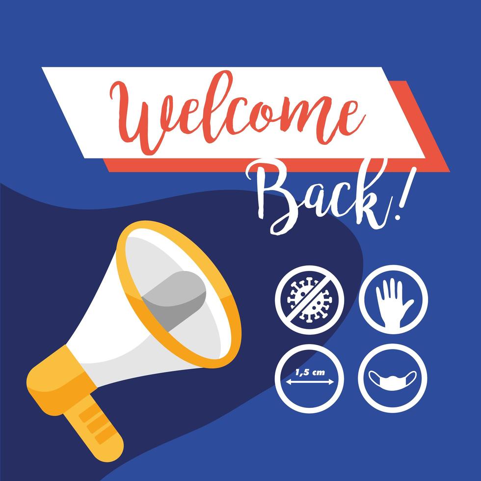 Business reopening and welcome banner with coronavirus prevention sign vector