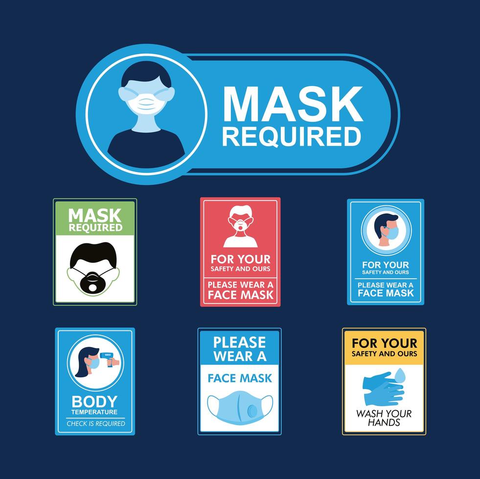 Bundle of new normal campaign with stickers vector