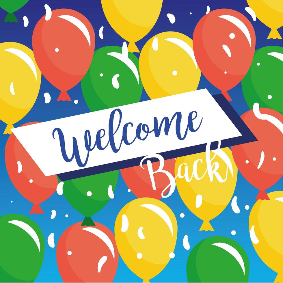 Welcome back, reopening sign with balloons vector