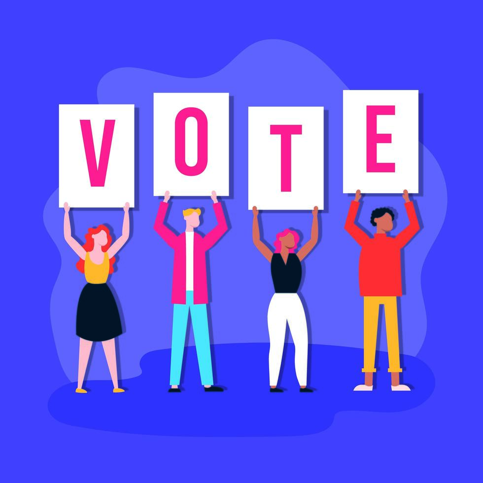 election day banner with people holding signs vector