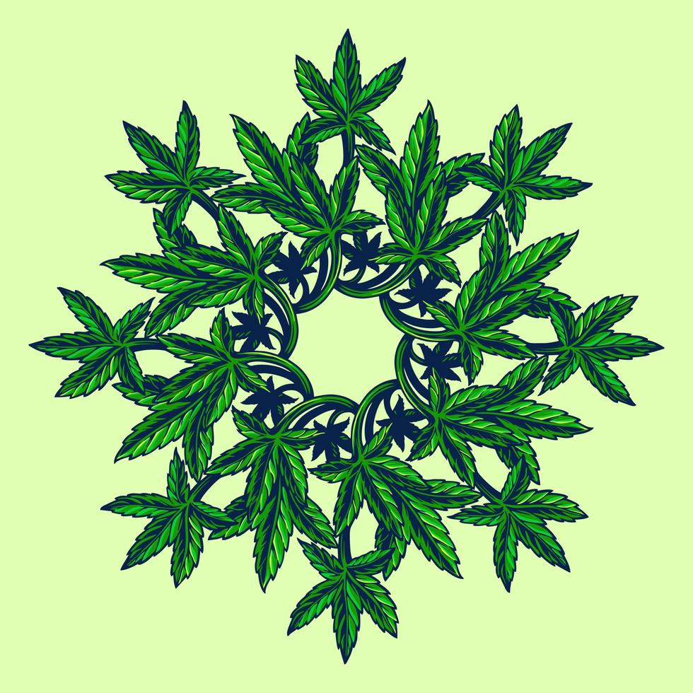 ilustración de mandala de hoja de cannabis medicinal vector