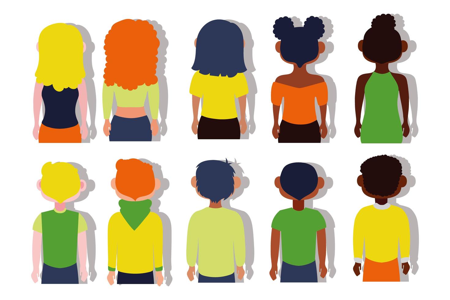 group of interracial people's backs vector