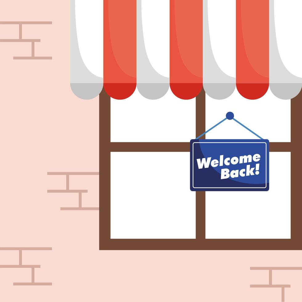 Welcome back reopening sign hanging in a store window vector